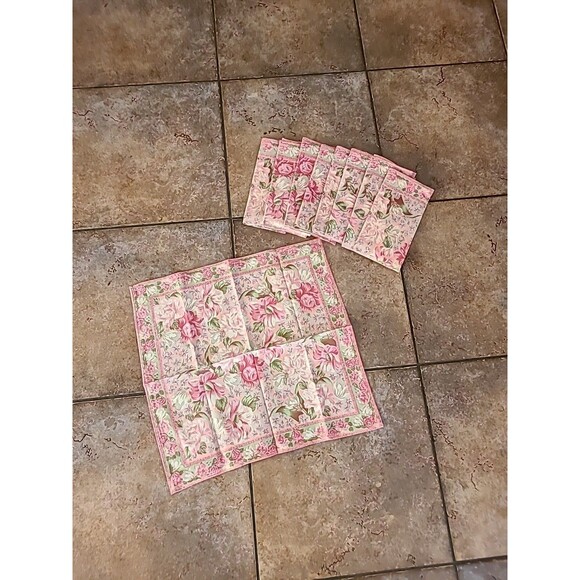 April Charming 100% Cotton Napkin Set of 9 Pink Green 15" - Picture 1 of 9